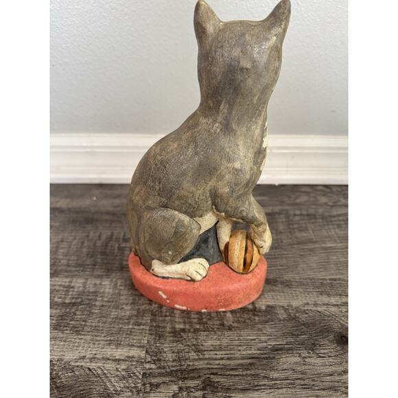 Vaillencourt Folk Art Chalkware Cat 1989 Hand painted Vintage Primitive 10” Grey - Picture 4 of 10